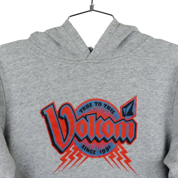 Volcom Youth Hoodie Sweatshirt L 12Y Grey Cotton Blend Long Sleeve Casual - Picture 13 of 14
